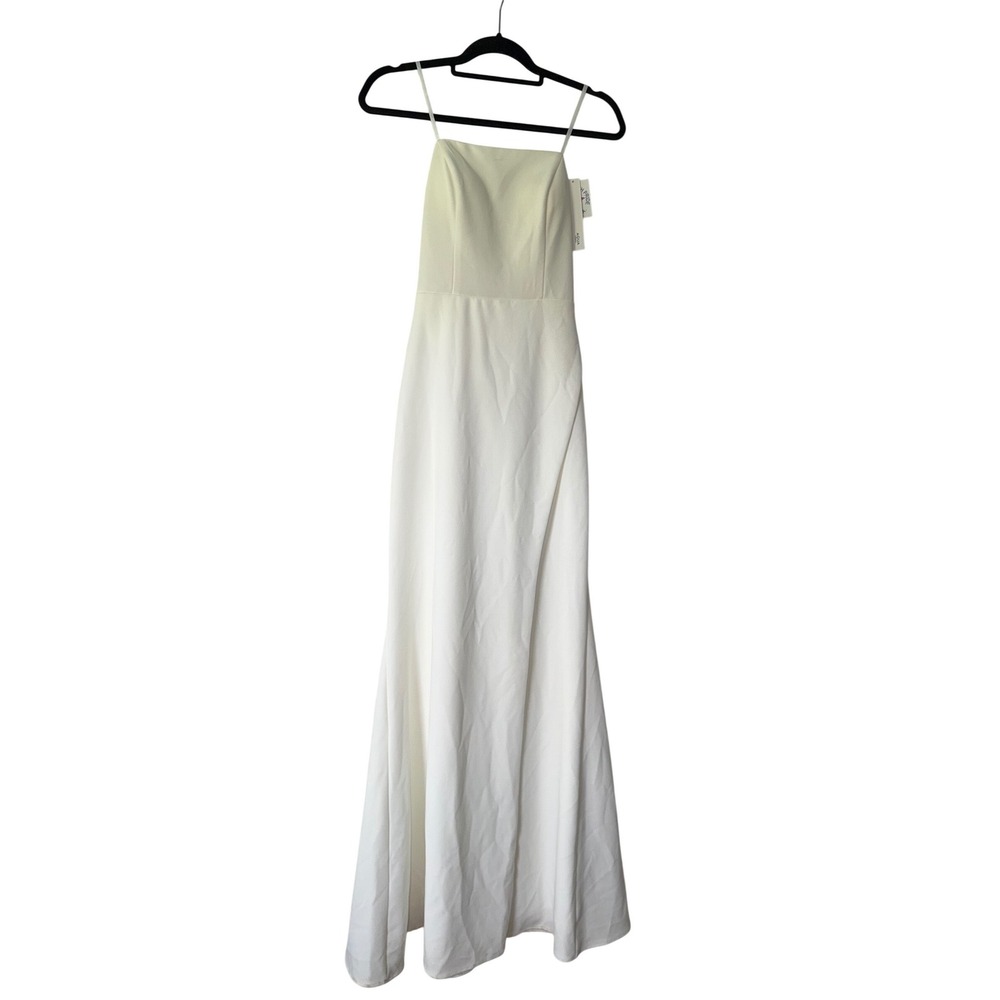 AQUA Formal Womens White Strappy Back Gown Square Neck Maxi Dress 6